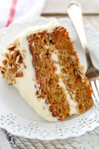 carrot cake recipe with cream cheese frosting and candied carrot strips