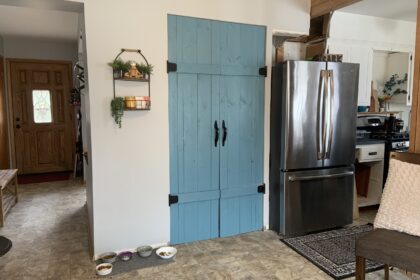 diy walk in pantry double doors farmhouse aqua blue teal wood