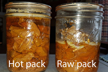 hot pack vs raw pack beef roast meat packing pressure canning