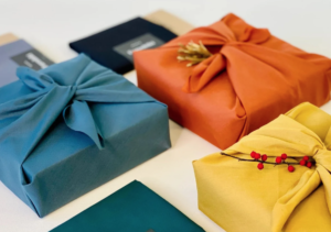 gift wrap with colorful fabric