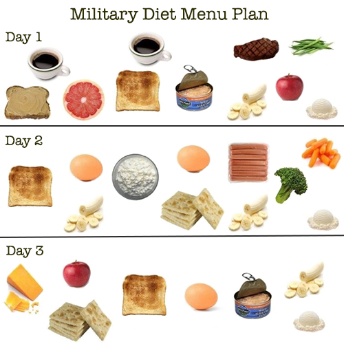 military diet 3 day daily menu plan