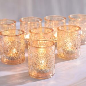 Gold Glass Votive Candle Holders Simeitol 12pcs Bulk, Baby Shower Gold Tealight Candle Holders for Table Centerpiece, Boho Wedding, Thanksgiving, Christmas