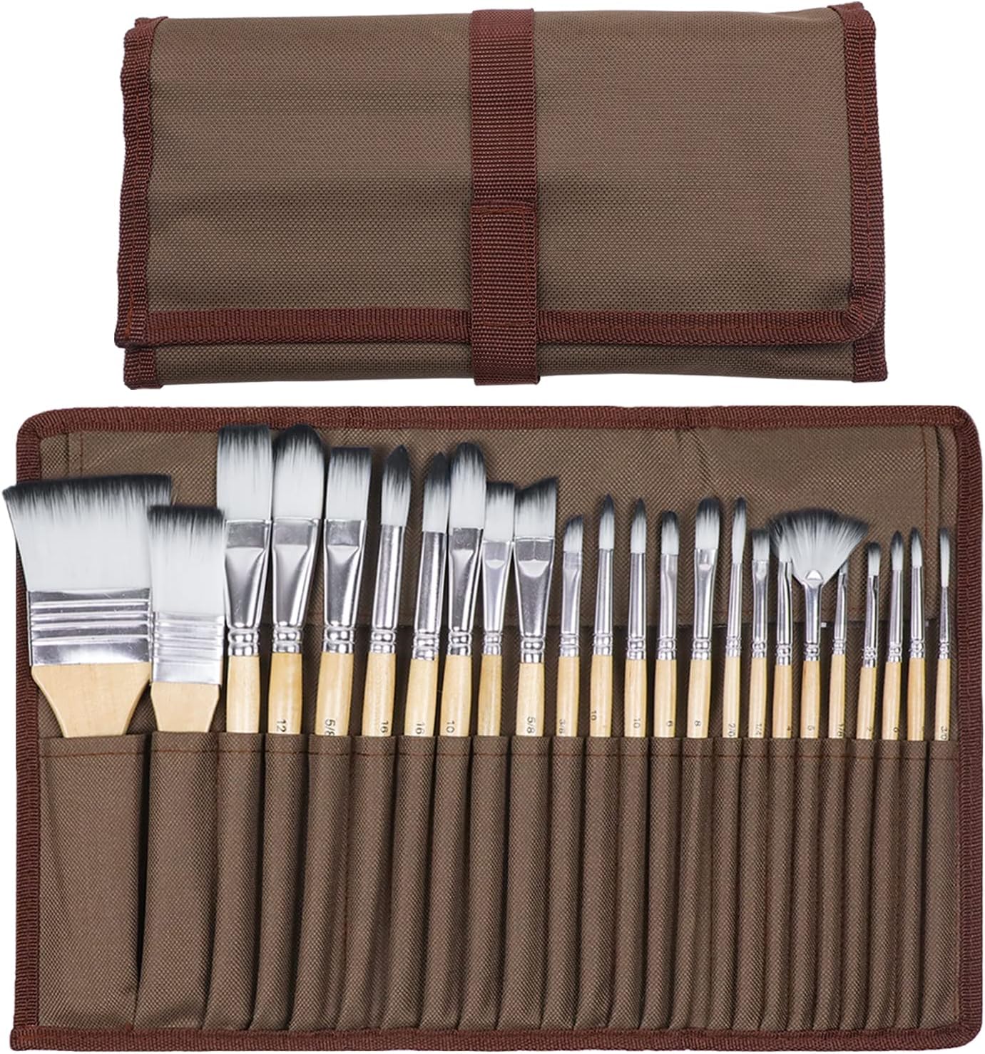 Artecho Art Paint Brushes Set 24 Different Shapes for Watercolor, Acrylic, Gouache, Rock Painting, Premium Taklon Brush, with Organizing Case for Artists