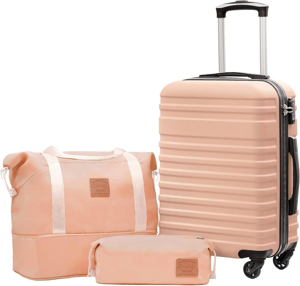 Coolife Suitcase Set 3 Piece Luggage Set Carry On Hardside Luggage with TSA Lock Spinner Wheels (Pink, 3 piece set 