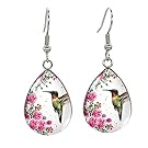 Earrings/Hummingbird Tear drop Earring Glass Dome Photo Jewelry Bird Art Earrings