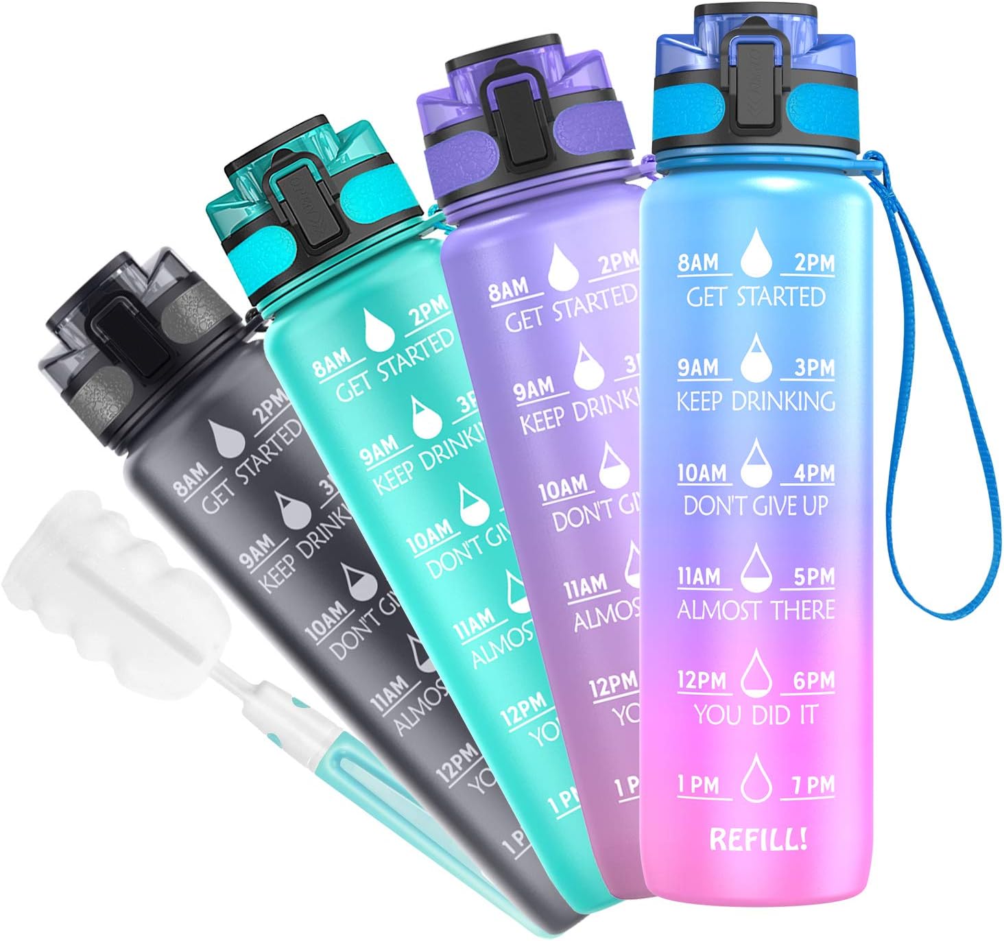 36oz Motivational measurable Water Bottle with Time & Capacity Marker, Leak-Proof Tritan BPA Free Sports Plastic Water Bottle, Ensure You Drink Enough Water.