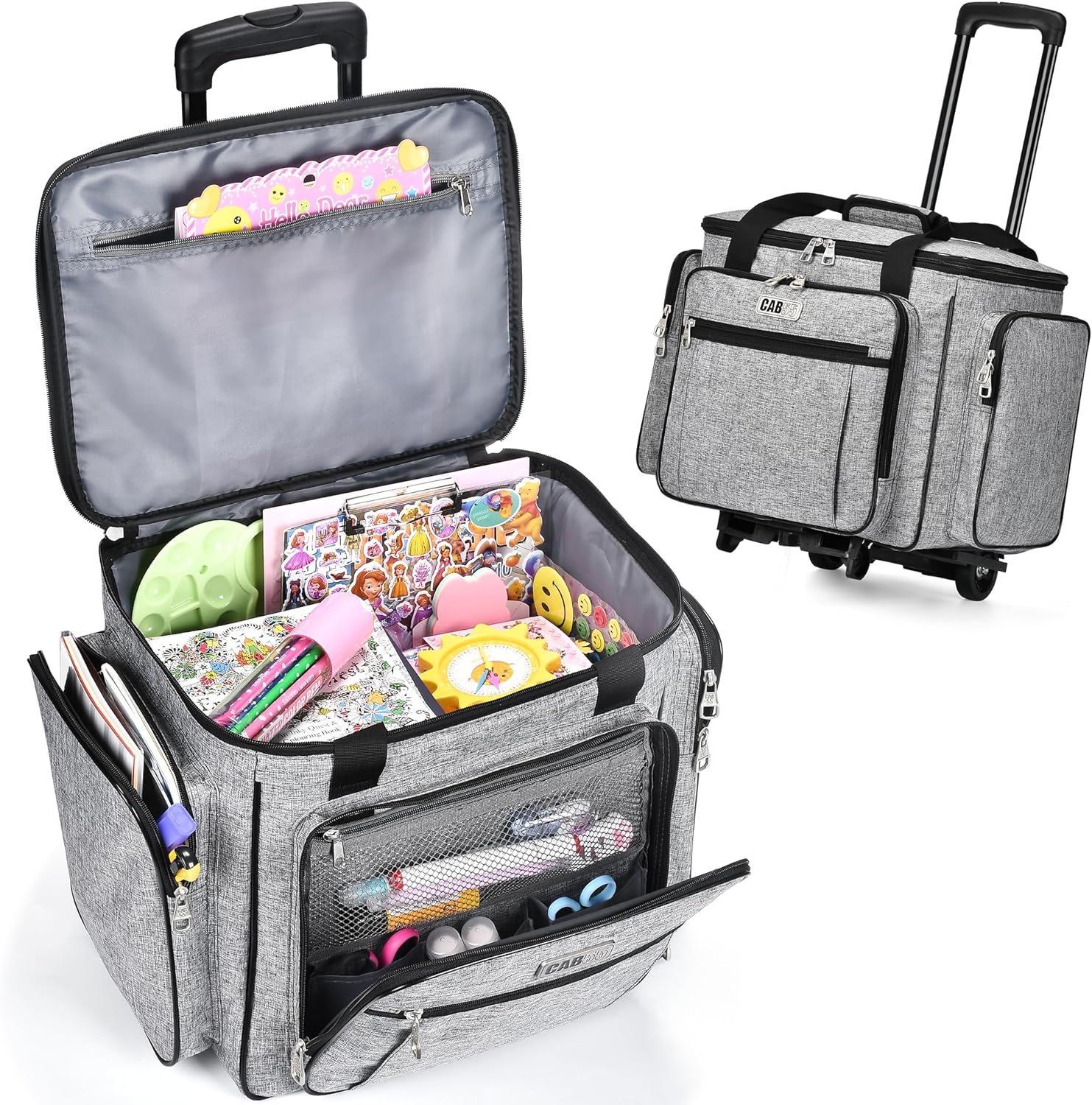 Rolling Craft Bag, Rolling Tote Bag with Wheels for Women, Rolling Teacher Bag with Removable Folding Hand Trucks-Grey