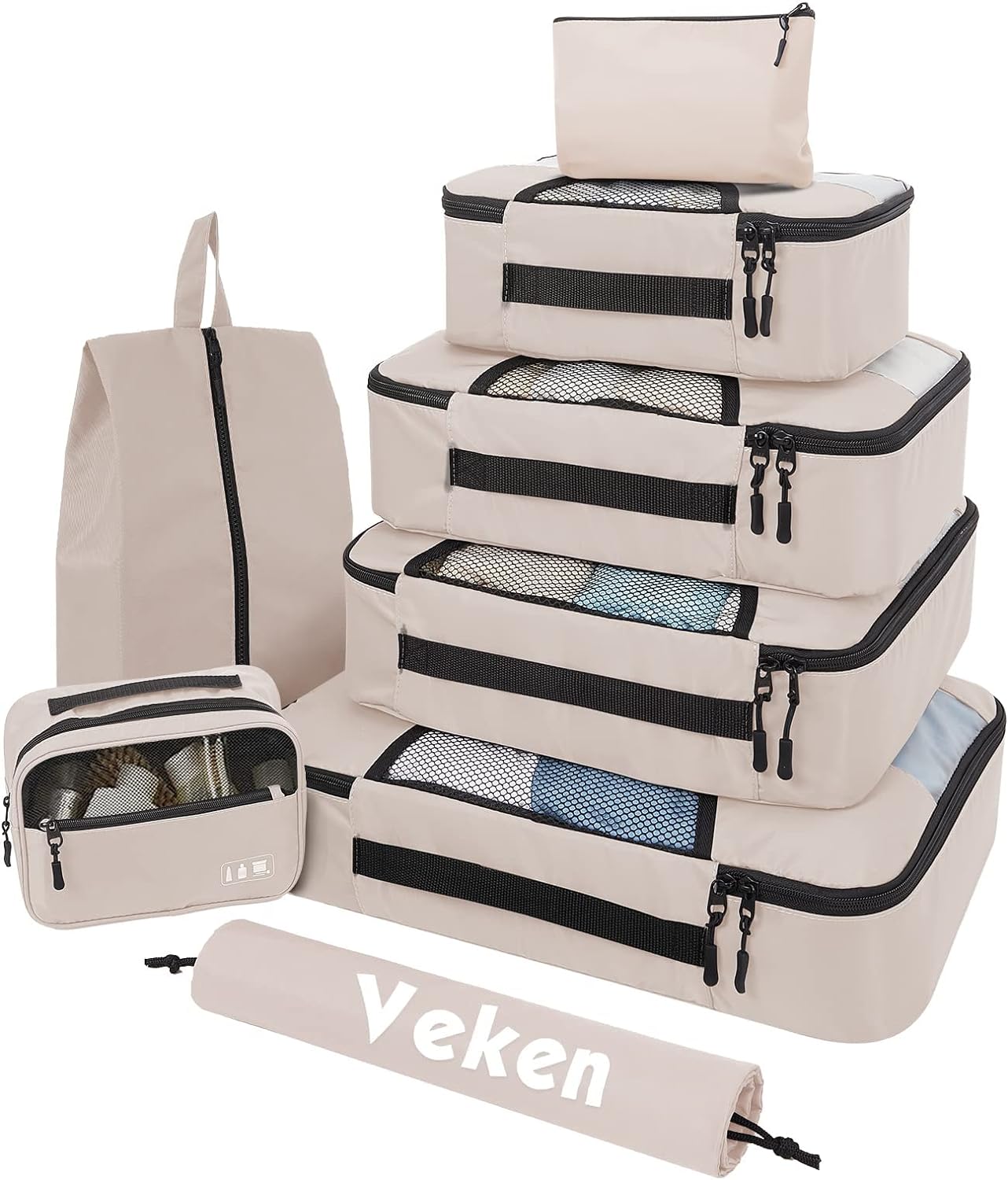 Veken 8 Set Packing Cubes for Suitcases, Travel Bag Organizers for Carry on Luggage, Suitcase Organizer Bags Set for Travel Essentials Travel Accessories 