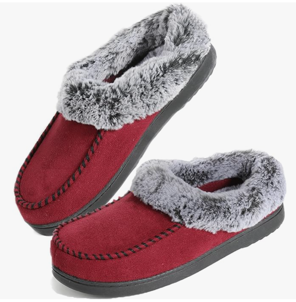 Women's Men's Memory Foam House Slippers with Hard Bottom, Fur Lined House Shoes with Non-Slip Rubber Sole for Indoor & Outdoor