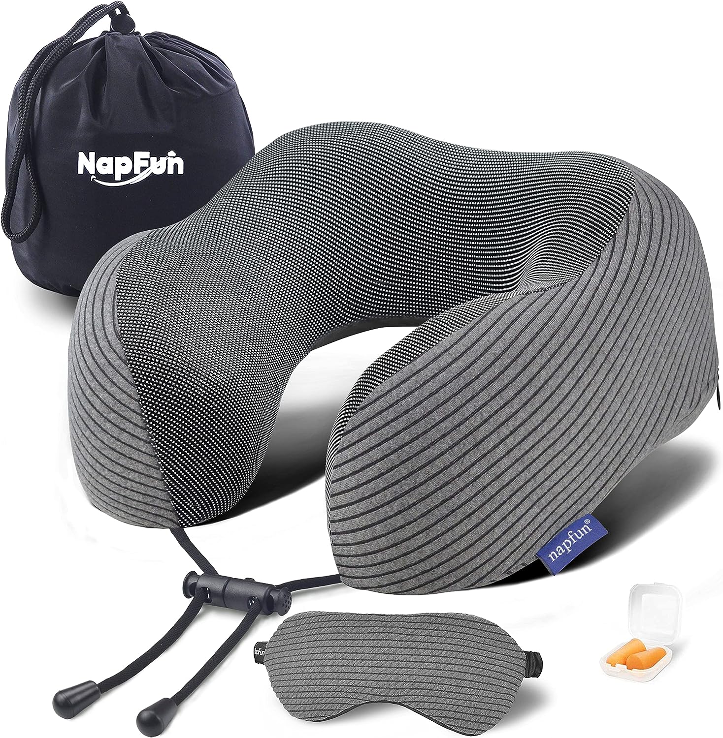  napfun Travel Pillow, 100% Pure Memory Foam Neck Pillows for Travel Airplane Headrest Flight Plane Accessories, Deep Grey, Medium (120-200LB)