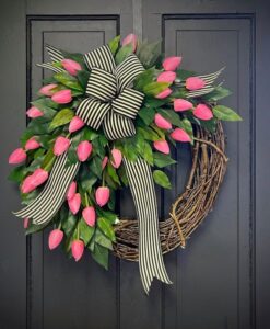 Tulip Wreaths for Front Door, Spring Wreath, Easter Wreath, Wreaths for Front Door, Grapevine Wreath