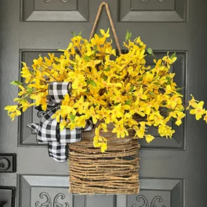 spring forsythia door basket wreath summer front door
