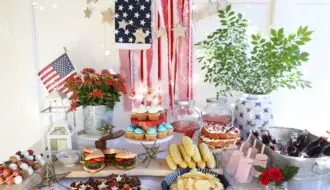 4th of july party food decorations table setting balloons fun games desserts buffet drinks